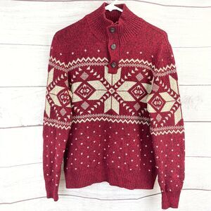 American Eagle Outfitters Sweater Red Aztec size S Fair Isle Quarter Henly